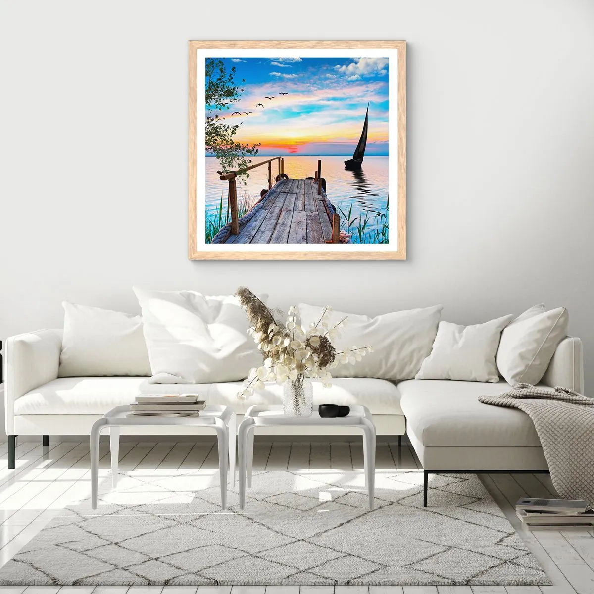 Poster in einem Rahmen aus heller Eiche - Guten Abend - 40x40 cm