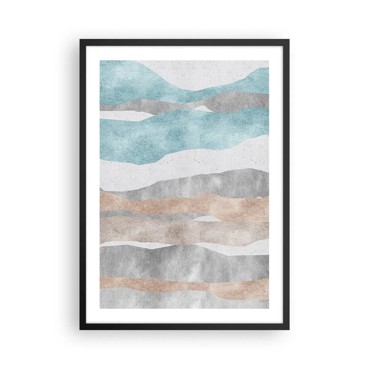 Poster in einem schwarzem Rahmen - Minimalistische Wellen in Blau- und Beigetönen - 50x70cm - Studie über Nähe - Moderne Wanddekoration für Wohnzimmer und Schlafzimmer ARTTOR