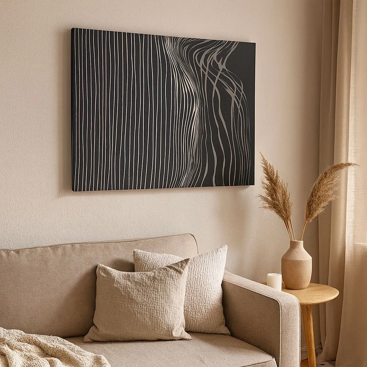Bild auf Leinwand - Leinwandbild - Weiße Linien auf dunkelgrauem Hintergrund in abstrakter Anordnung - 70x50cm - Rhythmus und Akzent - Moderne Wanddekoration für Wohnzimmer und Schlafzimmer ARTTOR