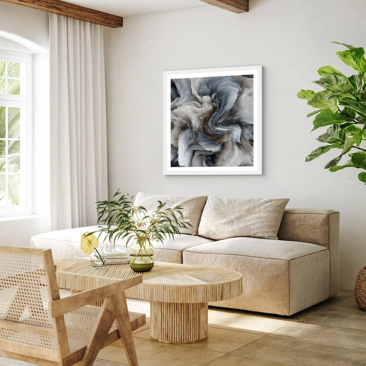 Poster in einem weißen Rahmen - Stein und Blume - 30x30 cm