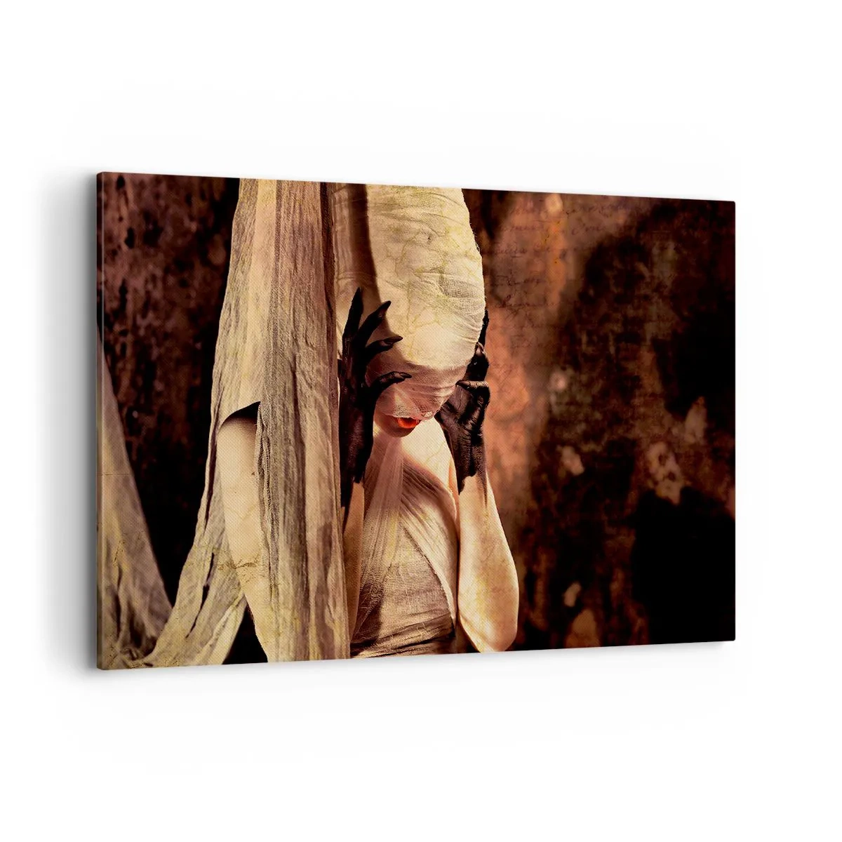 Bild auf Leinwand - Leinwandbild - Eine Frau mit Schleier und geheimnisvollem Styling vor dunklem Hintergrund - 120x80cm - Zwischen Gut und Böse - Moderne Wanddekoration für Wohnzimmer und Schlafzimmer ARTTOR