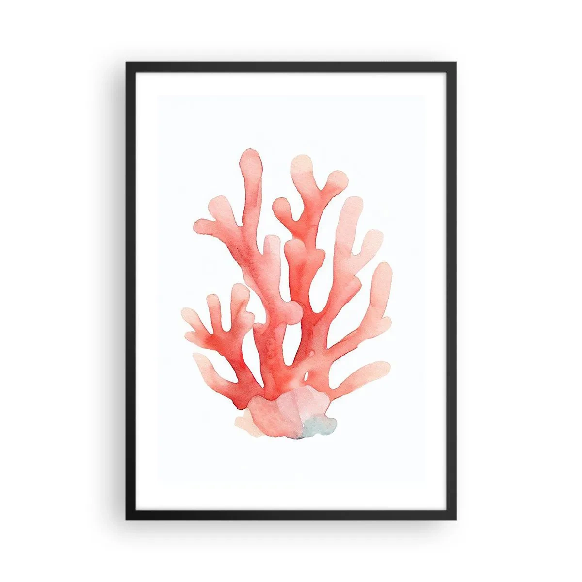 Poster in einem schwarzem Rahmen - Aquarell-Illustration von roten Korallen auf weißem Hintergrund - 50x70cm - Korallenfarbene Koralle - Moderne Wanddekoration für Wohnzimmer und Schlafzimmer ARTTOR