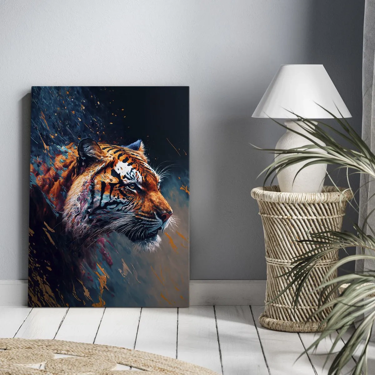 Bild auf Leinwand - Leinwandbild - Portrait eines Tigers in dynamischen, abstrakten Farben - 70x100cm - Wilde Schönheit - Moderne Wanddekoration für Wohnzimmer und Schlafzimmer ARTTOR