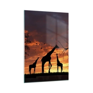 Glasbild - Bild auf glas - Silhouetten von Giraffen vor dem Hintergrund des afrikanischen Sonnenuntergangs - 70x100cm - Ein kleines Abendessen mit deinen Liebsten - Moderne Wanddekoration für Wohnzimmer und Schlafzimmer ARTTOR