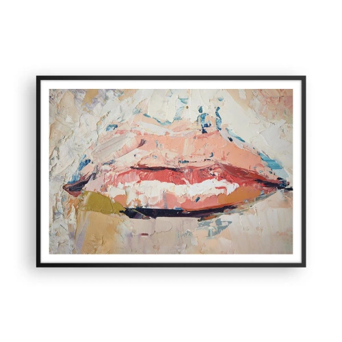 Poster in einem schwarzem Rahmen - Eine abstrakte Komposition, die die Lippen einer Frau in Pastellfarben darstellt. - 100x70cm - Es weckt die Sinne - Moderne Wanddekoration für Wohnzimmer und Schlafzimmer ARTTOR