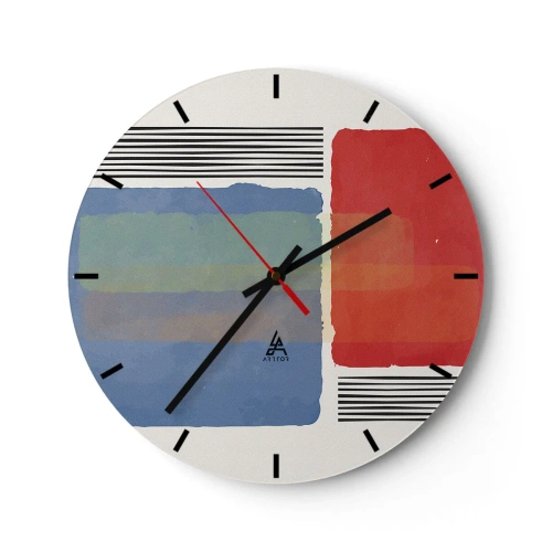Wanduhr - Glasuhr - Bunte abstrakte Rechtecke und Linien auf hellem Hintergrund - 30x30cm - Der Geist und der Buchstabe der Geometrie - Moderne Wanddekoration für Wohnzimmer, Küche und Schlafzimmer ARTTOR