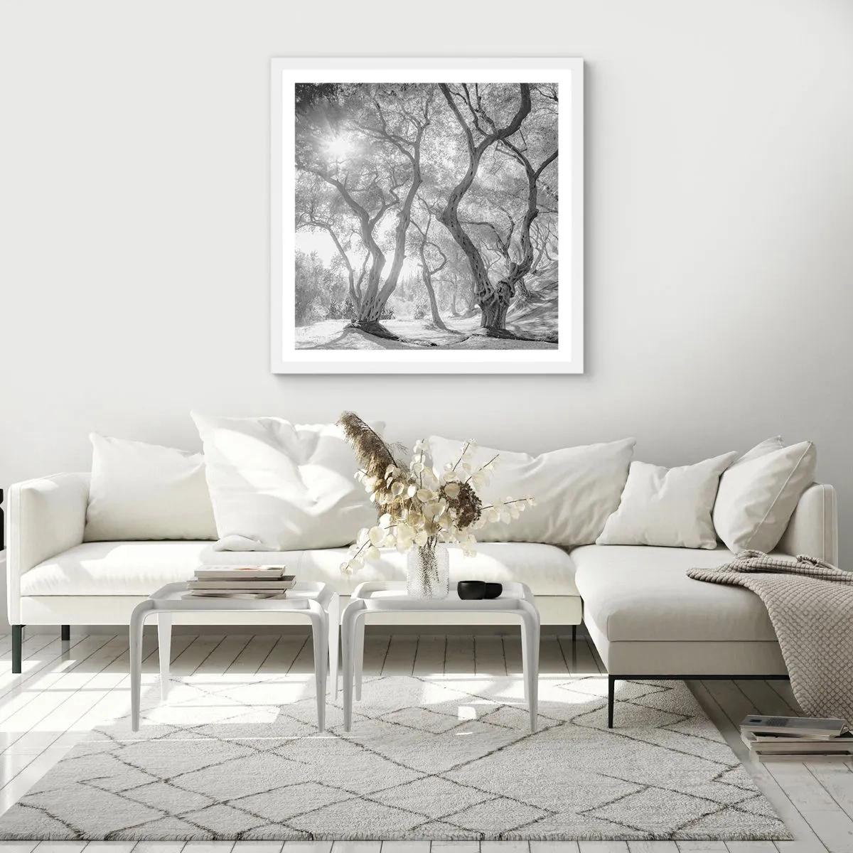 Poster in einem weißen Rahmen - Im Olivenhain - 30x30 cm