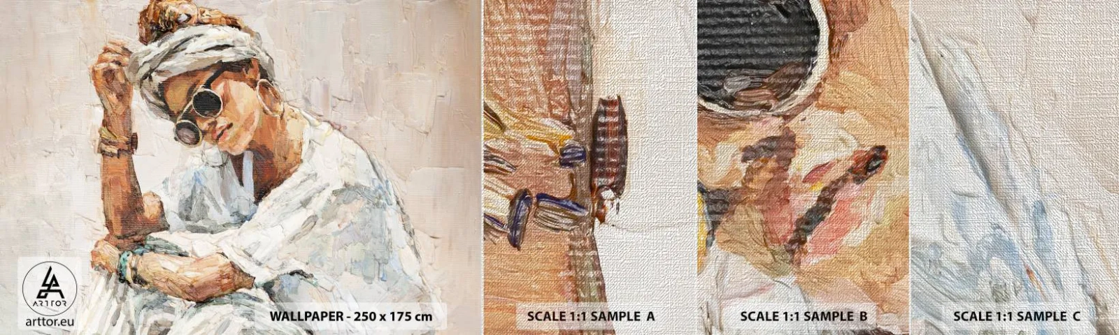 Fototapeten Muster Premium Canvas - Porträt in voller Sonne - Porträt, Boho, Öl - 100x30 cm