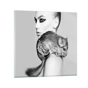 Glasbild - Bild auf glas - Dame mit einem Chinchilla - 40x40 cm
