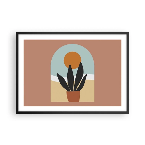 Poster in einem schwarzem Rahmen - Eine schwarze Pflanze in einem Topf gegen die Sonne - 70x50cm - Kleine Freuden - Moderne Wanddekoration für Wohnzimmer und Schlafzimmer ARTTOR