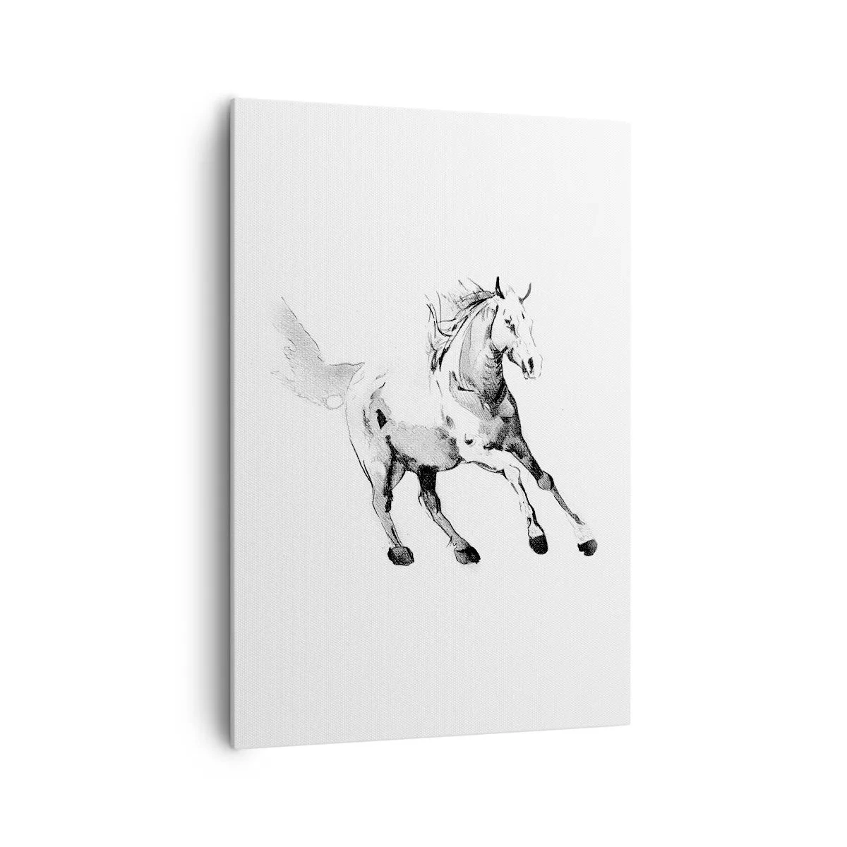Bild auf Leinwand - Leinwandbild - Skizze eines galoppierenden Pferdes in Schwarz-Weiß-Tönen - 70x100cm - Ungezähmte Seele - Moderne Wanddekoration für Wohnzimmer und Schlafzimmer ARTTOR