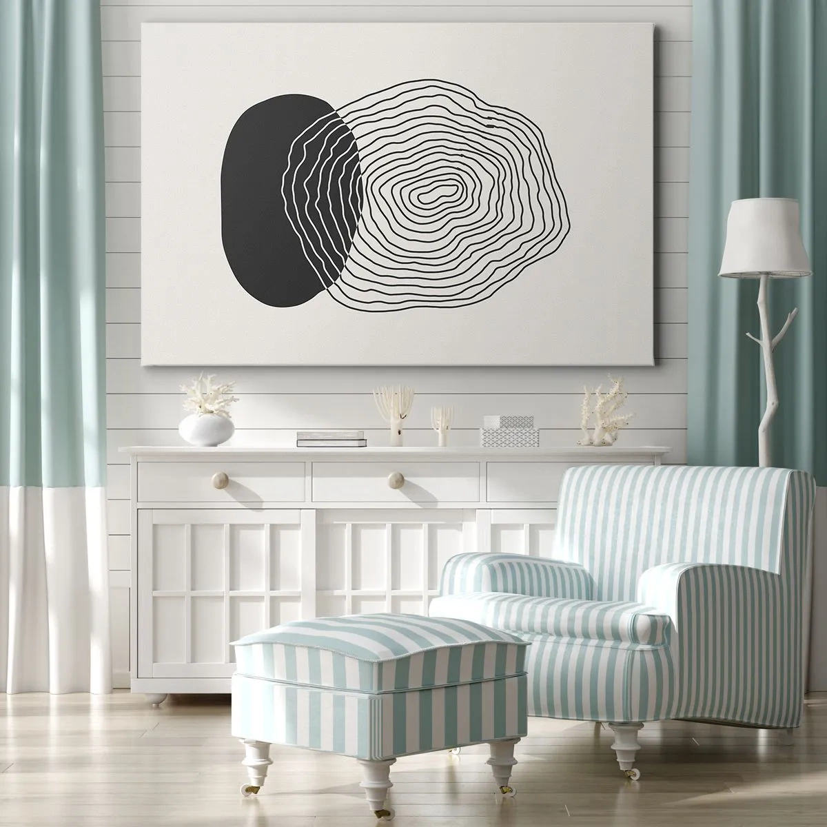 Bild auf Leinwand - Leinwandbild - Abstraktes Muster mit Linien und Formen in Schwarz und Weiß - 120x80cm - Dauer und Schwingung - Moderne Wanddekoration für Wohnzimmer und Schlafzimmer ARTTOR