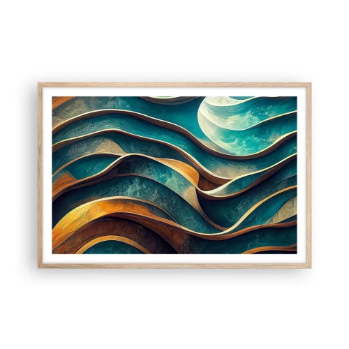 Poster in einem Rahmen aus heller Eiche - Blaue Mäander - 91x61 cm