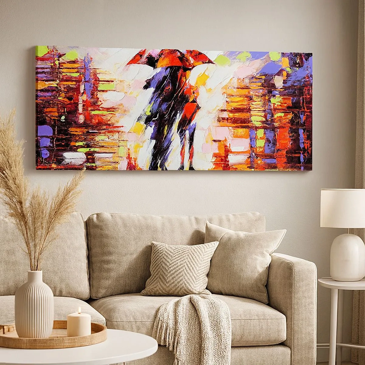Bild auf Leinwand - Leinwandbild - Gemeinsam durch die Nacht und den Regen - 100x40 cm