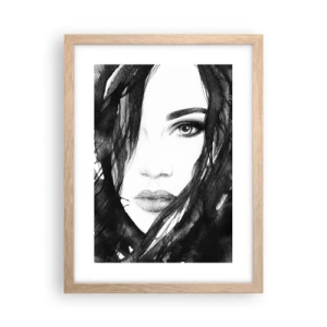 Poster in einem Rahmen aus heller Eiche - Porträt einer Dame in Schwarzweiß - 30x40 cm