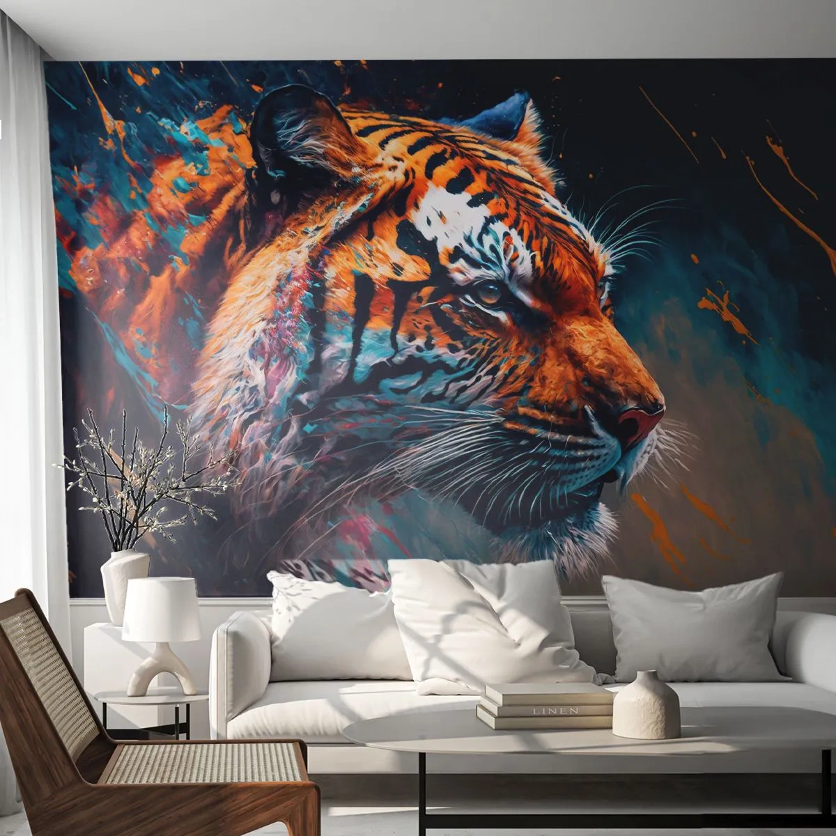 Fototapete Premium Sand - Wilde Schönheit - Tiger, Bunt, Tier - 200x140 cm