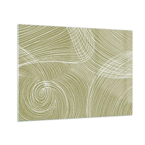 Glasbild - Bild auf glas - Weiße Linien bilden vor einem olivgrünen Hintergrund eine komplexe Struktur. - 70x50cm - Komplizierte Abstraktion in Weiß - Moderne Wanddekoration für Wohnzimmer und Schlafzimmer ARTTOR
