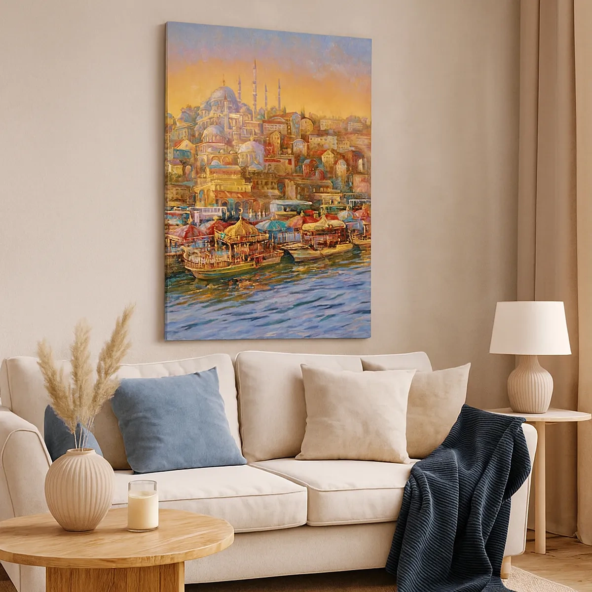 Bild auf Leinwand - Leinwandbild - Malerisches Panorama von Istanbul mit Blick auf die Bucht und die Stadt - 50x70cm - Istanbuler Geschichte - Moderne Wanddekoration für Wohnzimmer und Schlafzimmer ARTTOR