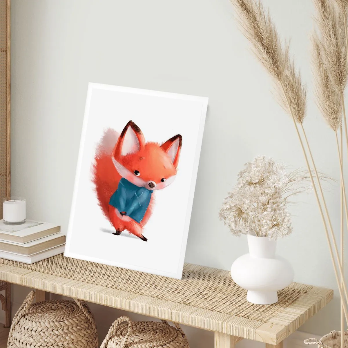 Poster - Ein charmanter Rotfuchs im blauen Pullover - 50x70cm - Steht mir das gut? - Moderne Wanddekoration für Wohnzimmer und Schlafzimmer ARTTOR