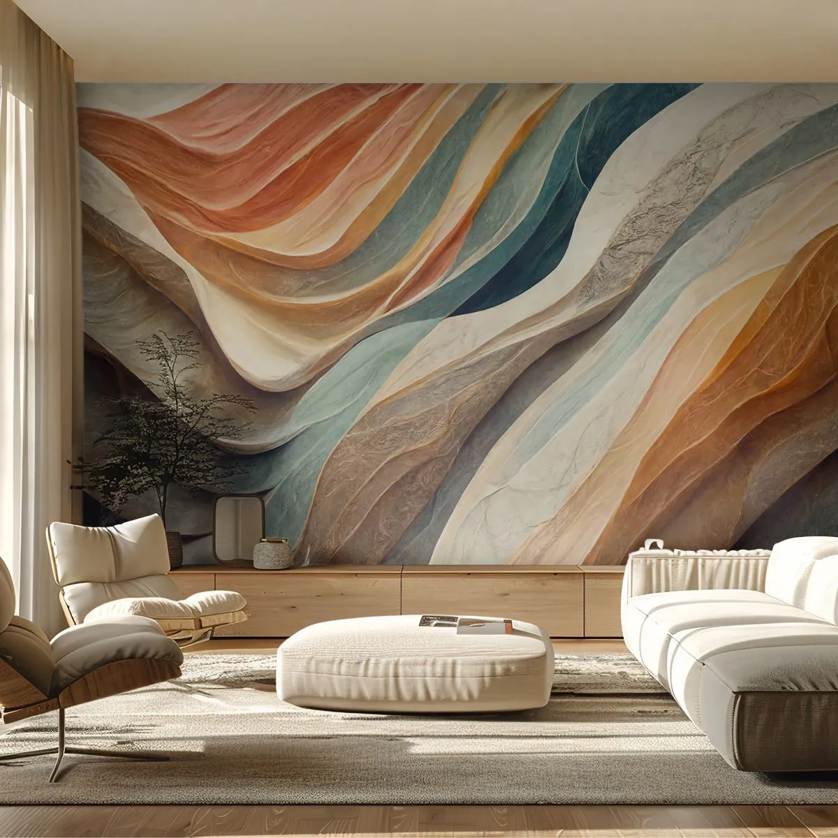 Fototapete Premium Sand - Mehrschichtige Wellen in warmen und kühlen Tönen - 100x70cm - Moment vor der Veränderung - Moderne Wanddekoration für Wohnzimmer und Schlafzimmer ARTTOR