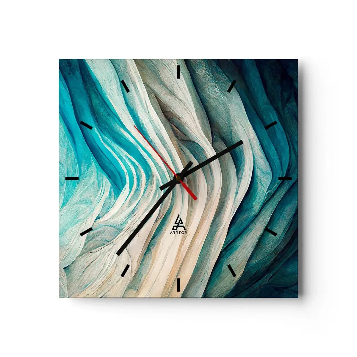 Wanduhr - Glasuhr - Dynamische Wellen in Blau- und Weißtönen - 30x30cm - Blaue Unersättlichkeit - Moderne Wanddekoration für Wohnzimmer und Schlafzimmer ARTTOR