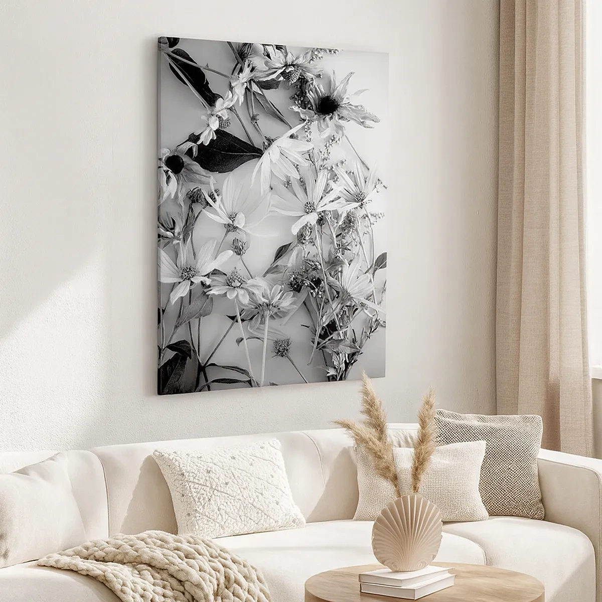 Bild auf Leinwand - Leinwandbild - Schwarz-weiße Blumenarrangements in dezentem Kunststil - 50x70cm - Kein Blumenstrauß - Moderne Wanddekoration für Wohnzimmer und Schlafzimmer ARTTOR
