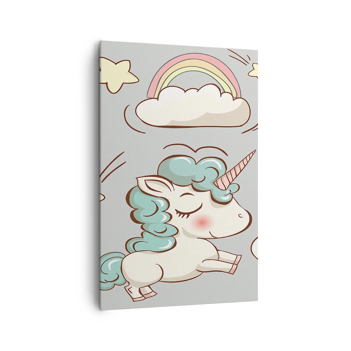Bild auf Leinwand - Leinwandbild - Niedliche Einhörner auf pastellfarbenem Hintergrund - 80x120cm - Sicherlich gibt es... - Moderne Wanddekoration für Wohnzimmer und Schlafzimmer ARTTOR