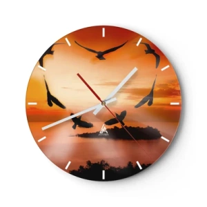 Wanduhr - Glasuhr - Vögel über der Insel bei Sonnenuntergang - 30x30cm - Liebe die Welt wie Vögel - Moderne Wanddekoration für Wohnzimmer, Küche und Schlafzimmer ARTTOR