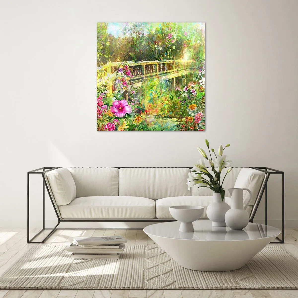 Glasbild - Bild auf glas - Eine Brücke aus Frühlingsseufzern - 70x70 cm