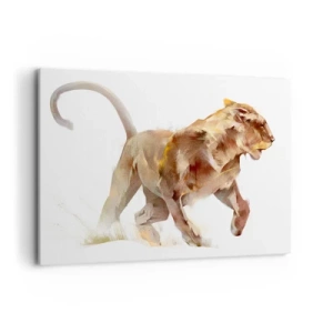 Bild auf Leinwand - Leinwandbild - Eine laufende Löwin in einer künstlerischen Interpretation - 100x70cm - Wilde Anmut - Moderne Wanddekoration für Wohnzimmer und Schlafzimmer ARTTOR