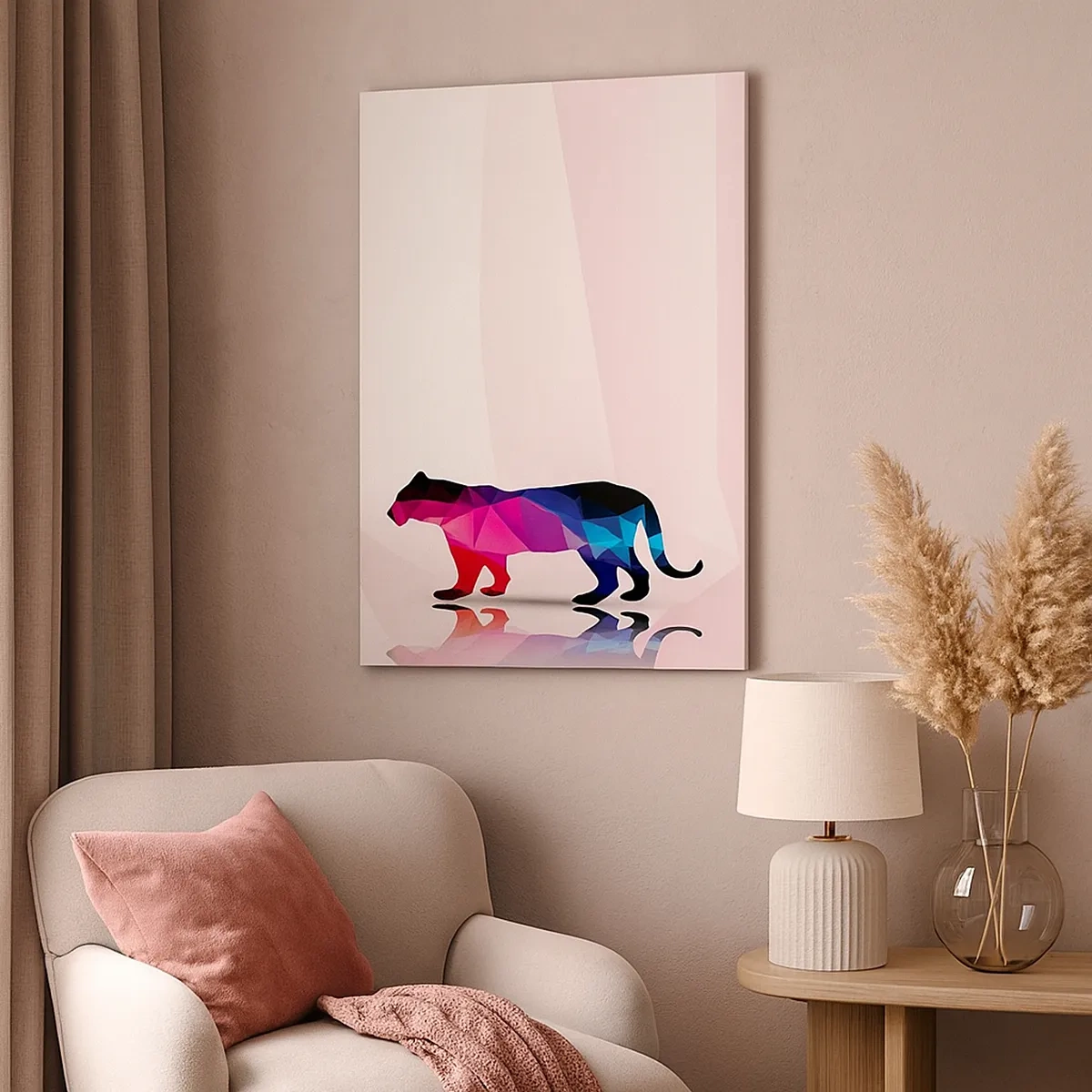 Bild auf Leinwand - Leinwandbild - Geometrische Panther-Silhouette in Rosa- und Blautönen - 50x70cm - Diment Panther - Moderne Wanddekoration für Wohnzimmer und Schlafzimmer ARTTOR