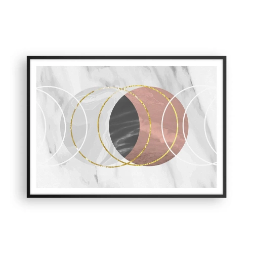 Poster in einem schwarzem Rahmen - Abstrakte geometrische Komposition mit Kreisen und metallischen Details - 100x70cm - Musik der Sphären - Moderne Wanddekoration für Wohnzimmer und Schlafzimmer ARTTOR