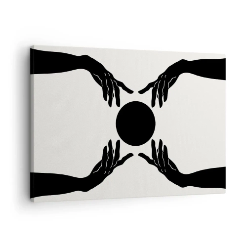 Bild auf Leinwand - Leinwandbild - Schwarze Hände in einer symmetrischen Komposition mit einer Kugel - 70x50cm - Geheimes Zeichen - Moderne Wanddekoration für Wohnzimmer und Schlafzimmer ARTTOR