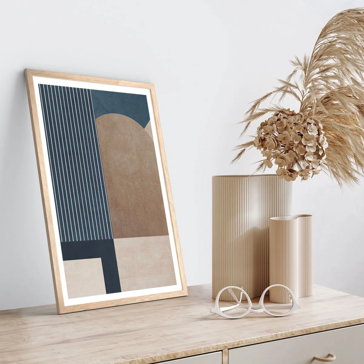 Poster in einem Rahmen aus heller Eiche - Komposition aus Einfachheit und Rundheit - 40x50 cm