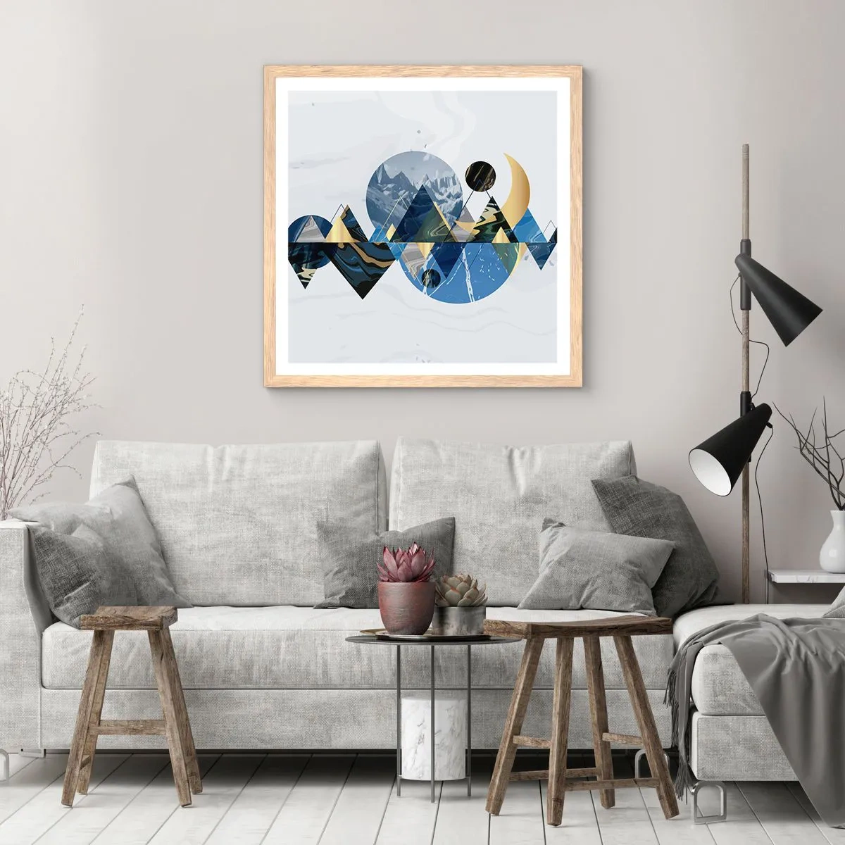 Poster in einem Rahmen aus heller Eiche - Geometrische Landschaft - 30x30 cm
