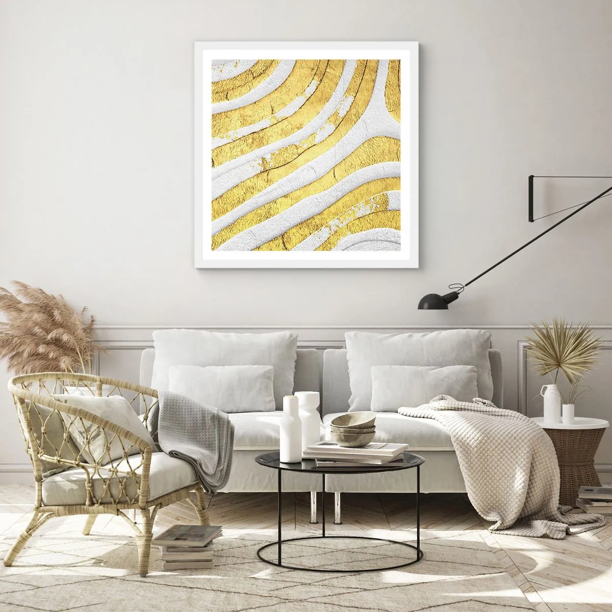 Poster in einem weißen Rahmen - Komposition in Weiß und Gold - 30x30 cm