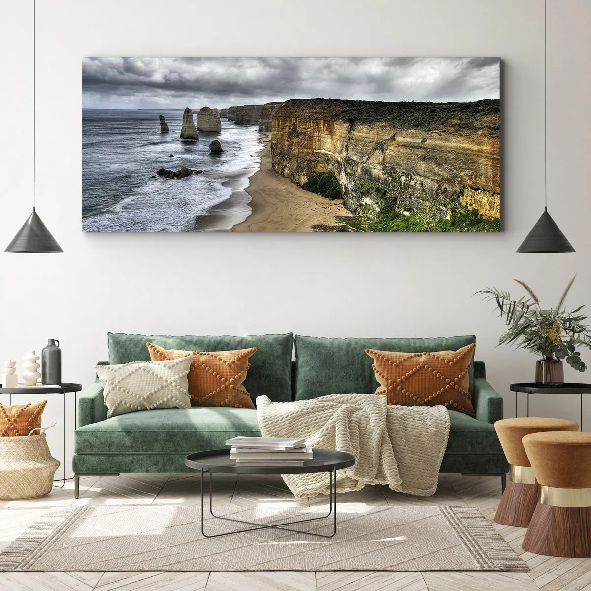 Bild auf Leinwand - Leinwandbild - Steilküste mit Strand und Felsformationen - 140x50cm - Rohe Schönheit - Moderne Wanddekoration für Wohnzimmer und Schlafzimmer ARTTOR
