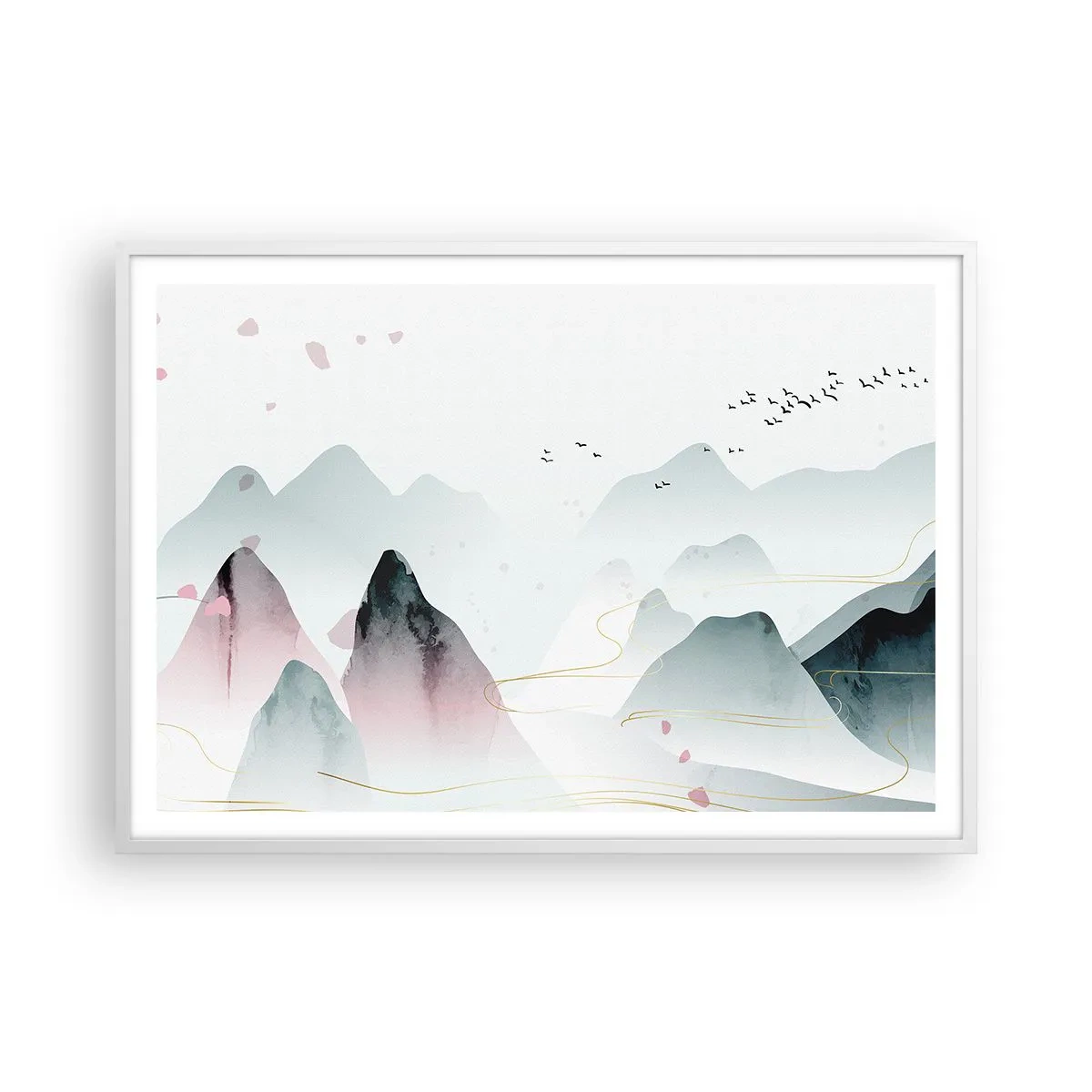 Poster in einem weißen Rahmen - Über die Gipfel - 100x70 cm