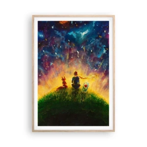 Poster in einem Rahmen aus heller Eiche - Liebe und Freundschaft - die ganze Welt - 70x100 cm