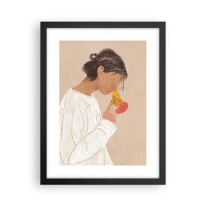 Poster in einem schwarzem Rahmen - Mädchen und Blumen - 30x40 cm