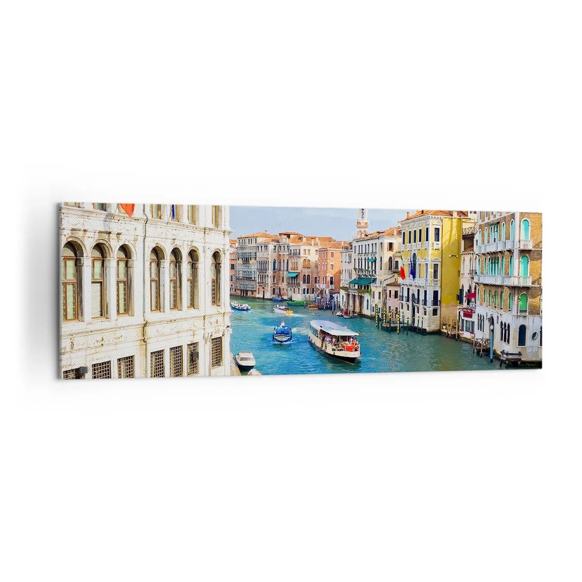 Bild auf Leinwand - Leinwandbild - Ein venezianischer Kanal mit einer Gondel und farbenfrohen Gebäuden - 160x50cm - Der einzigartige Verkehr der Welt - Moderne Wanddekoration für Wohnzimmer und Schlafzimmer ARTTOR