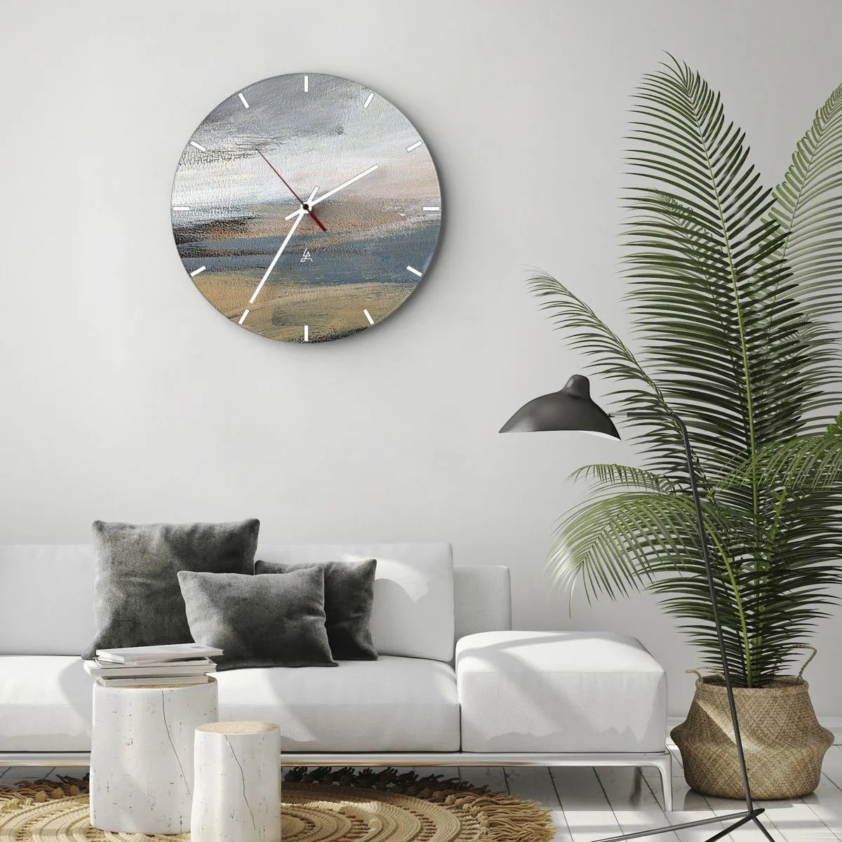 Wanduhr - Glasuhr - Eine malerische Abstraktion, die einer Landschaft in kühlen Tönen ähnelt. - 30x30cm - Abstraktion: nördliche Landschaft - Moderne Wanddekoration für Wohnzimmer, Küche und Schlafzimmer ARTTOR
