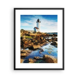 Poster in einem schwarzem Rahmen - Komm glücklich zurück, ich warte - 40x50 cm