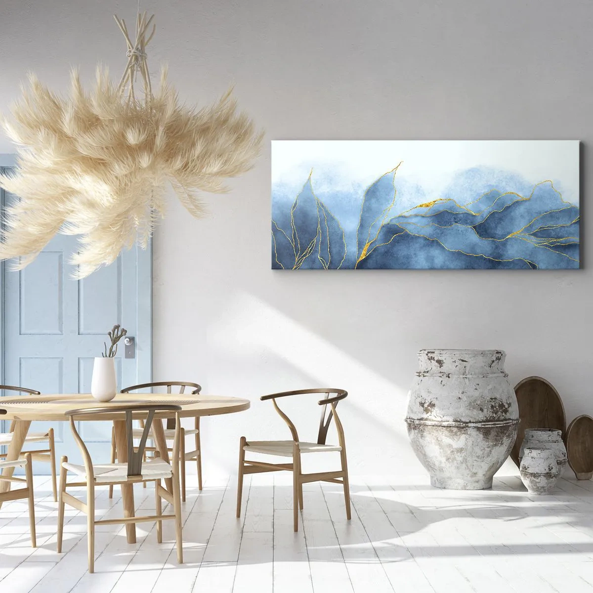 Bild auf Leinwand - Leinwandbild - Blau im Gold - 100x40 cm