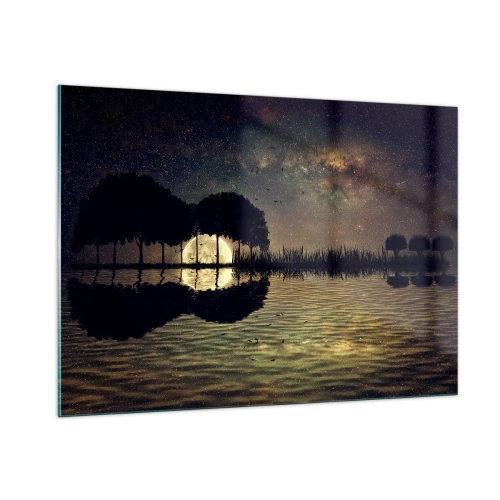 Glasbild - Bild auf glas - Nachtszene mit einem im Wasser reflektierten Vollmond - 100x70cm - Nacht am Ende der Welt - Moderne Wanddekoration für Wohnzimmer und Schlafzimmer ARTTOR