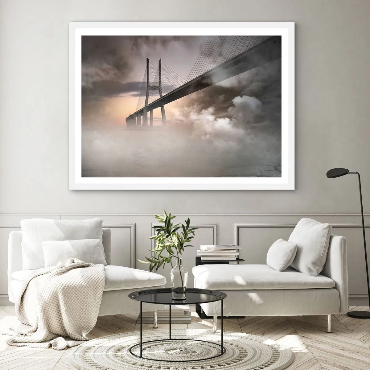 Poster in einem weißen Rahmen - Auf dem Fluss, den es nicht gibt - 70x50 cm