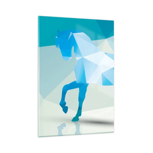 Glasbild - Bild auf glas - Geometrisches Pferd in Blau- und Weißtönen - 50x70cm - Geometrisches Pferd in Türkis - Moderne Wanddekoration für Wohnzimmer und Schlafzimmer ARTTOR
