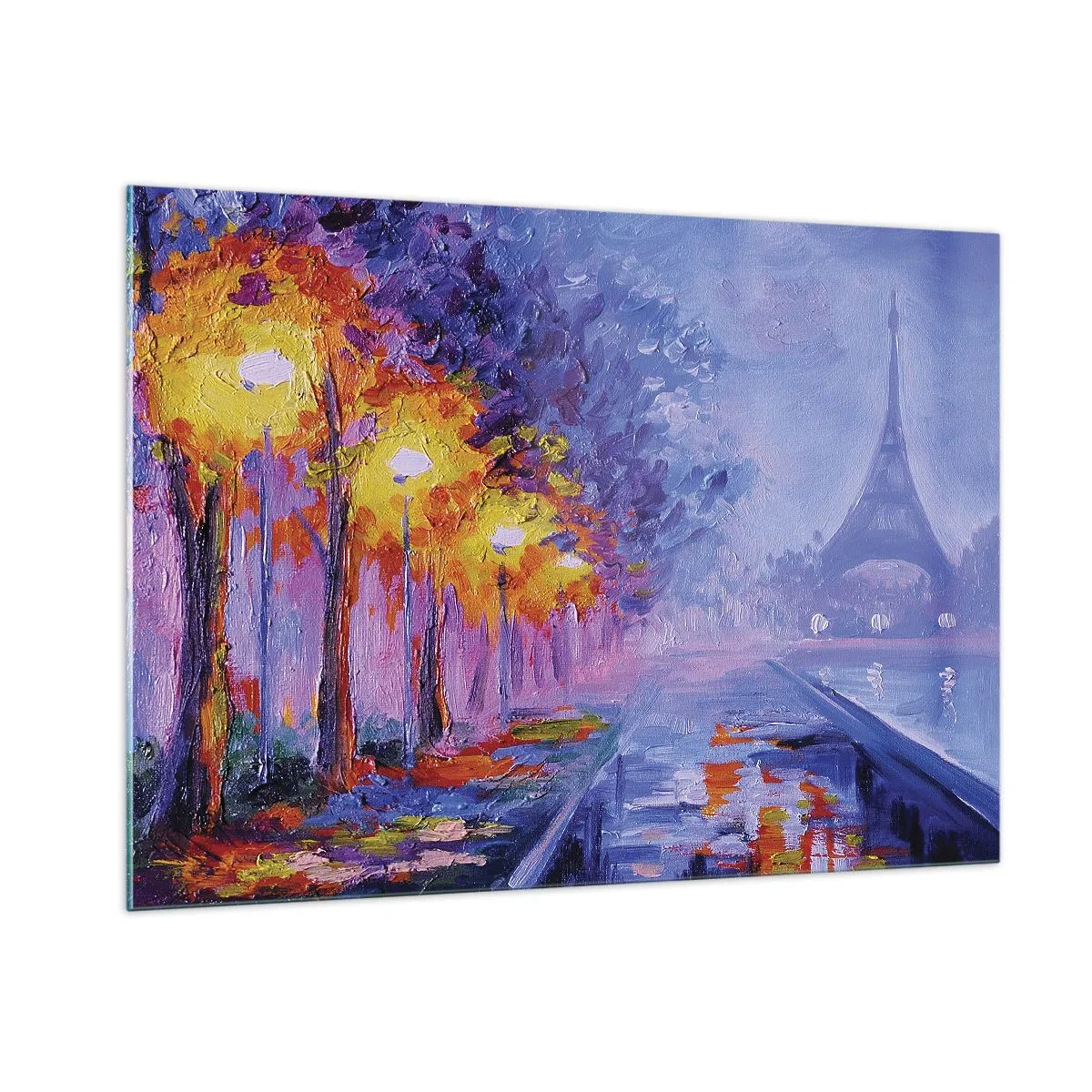 Glasbild - Bild auf glas - Abendspaziergang in Paris mit Eiffelturm - 100x70cm - Ein Traumspaziergang - Moderne Wanddekoration für Wohnzimmer und Schlafzimmer ARTTOR