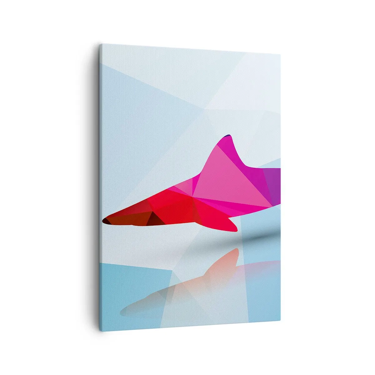 Bild auf Leinwand - Leinwandbild - Geometrische Hai-Silhouette in Rosa- und Blautönen - 50x70cm - Ein Hai in einem Kristallraum - Moderne Wanddekoration für Wohnzimmer und Schlafzimmer ARTTOR