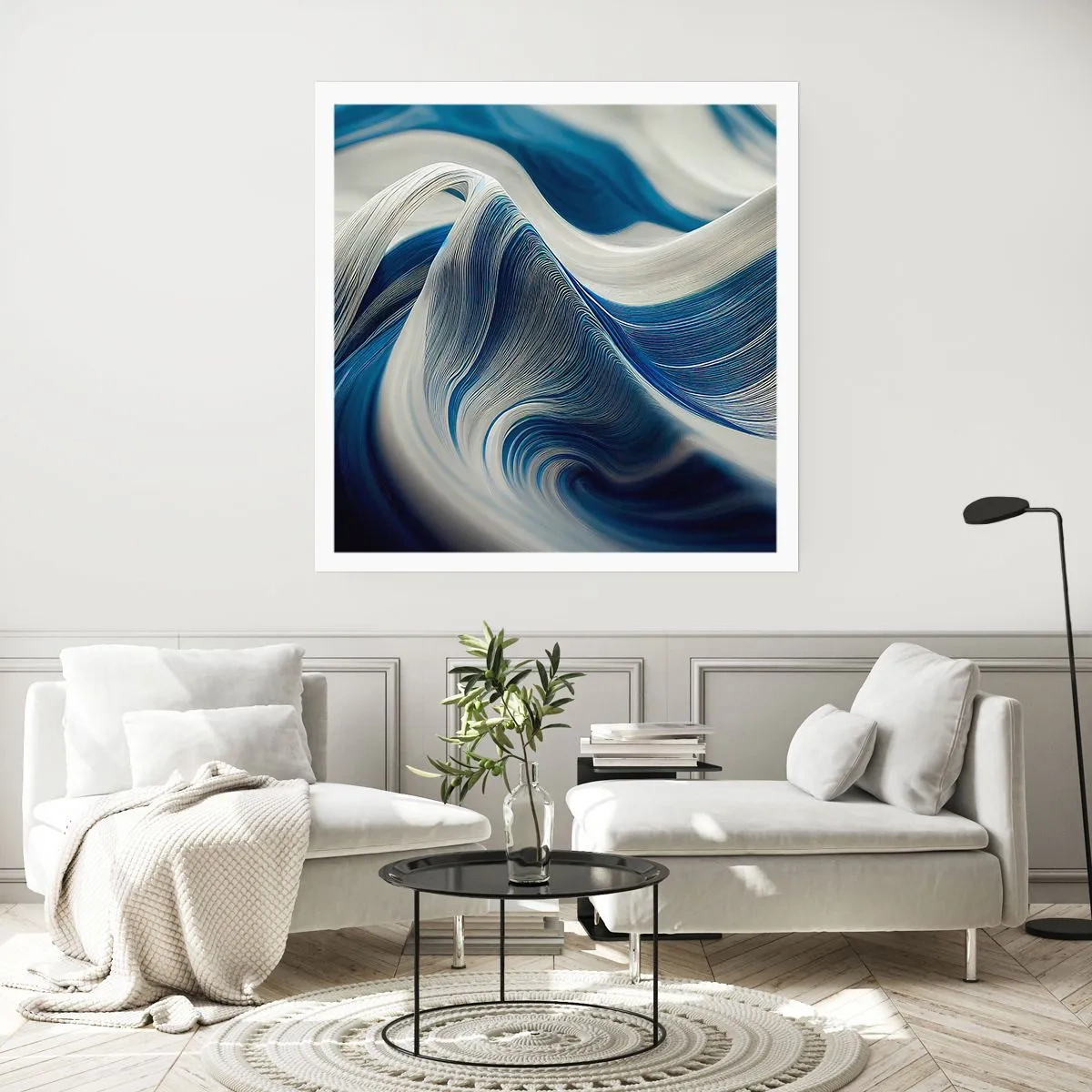 Poster - Fließfähigkeit von Blau und Weiß - 60x60 cm